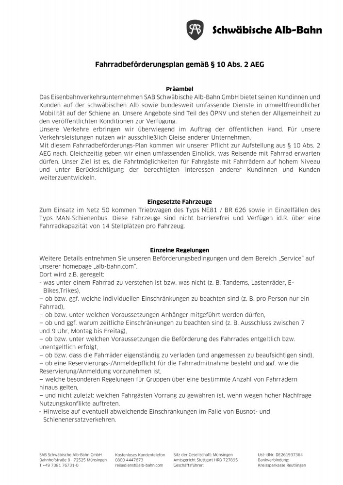Fahrradbeförderungsplan