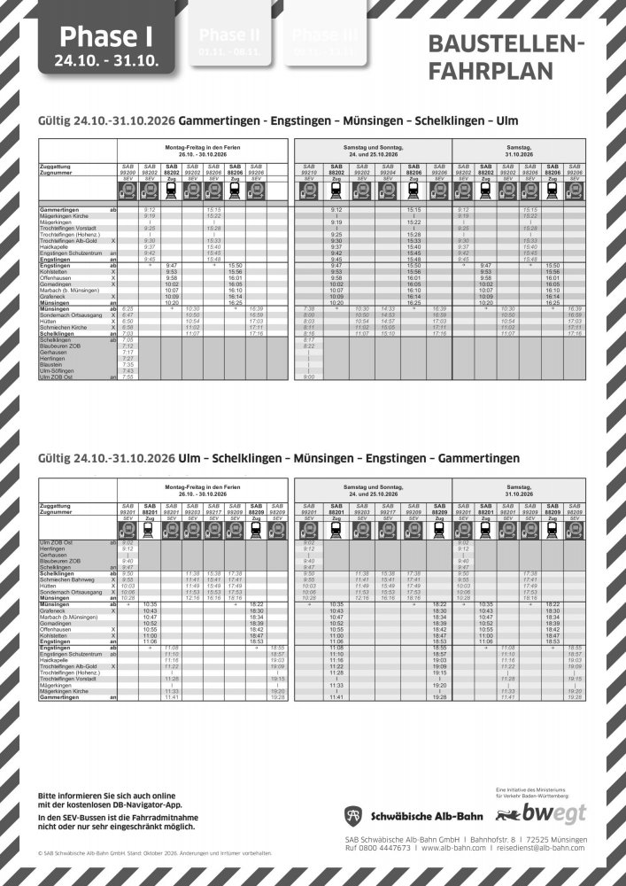 SEV Baustellenfahrplan Phase 1 (24.-31. Okt 26) Herbstferien SEV Baustellenfahrplan Phase 1 (24.-31. Okt 26) Herbstferien