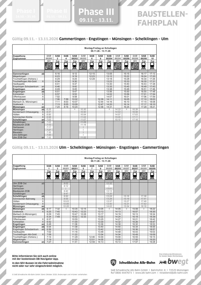 SEV Baustellenfahrplan Phase 3 (9.-13. Nov 26) SEV Baustellenfahrplan Phase 3 (9.-13. Nov 26)